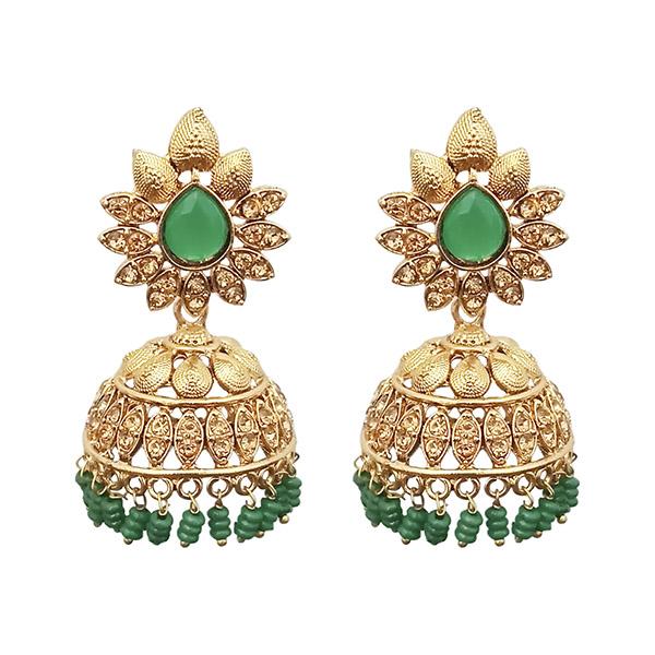 Kriaa Green Beads Gold Plated Jhumki Earrings - 1311348C