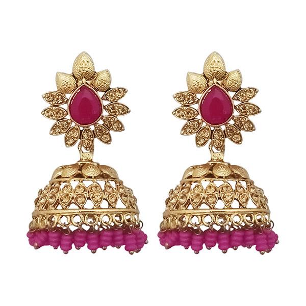 Kriaa Pink Beads Gold Plated Jhumki Earrings - 1311348D