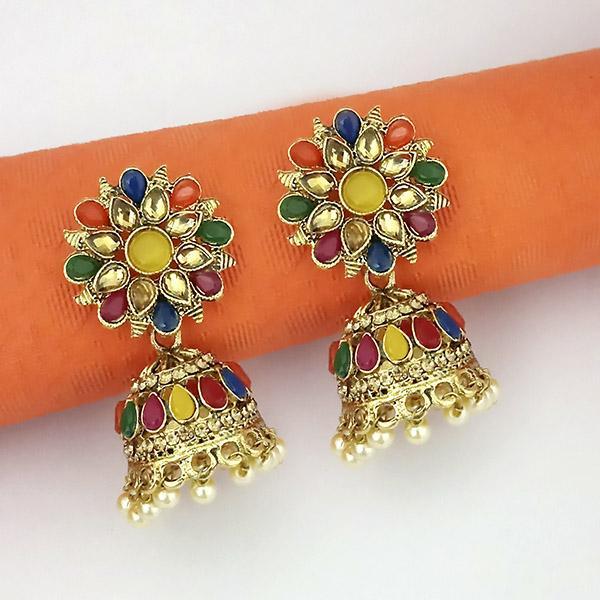 Kriaa Gold Plated Multicolor Kundan Jhumki Earrings - 1311352B