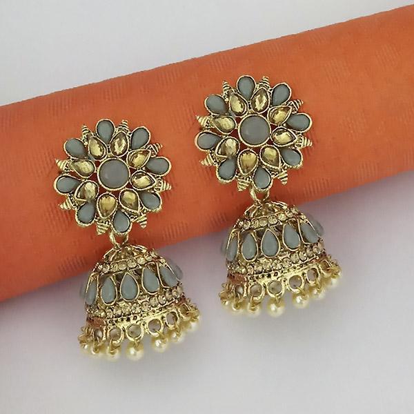 Kriaa Grey Kundan Gold Plated Jhumki Earrings - 1311352C