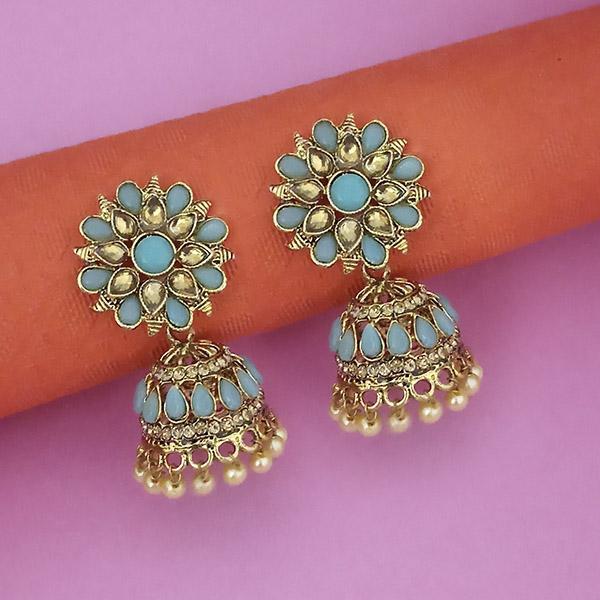 Kriaa Blue Kundan Gold Plated Jhumki Earrings - 1311352H