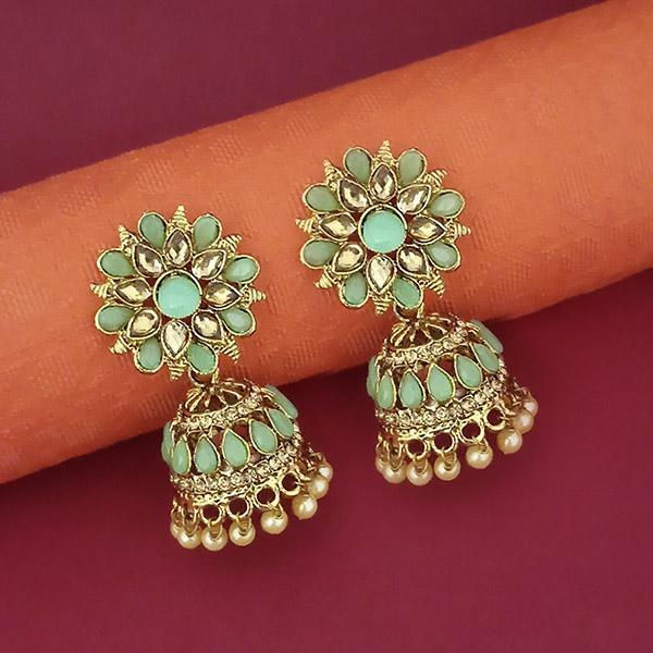 Kriaa Green Kundan Gold Plated Jhumki Earrings - 1311352I