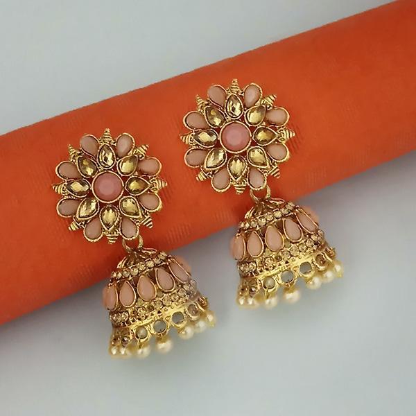 Kriaa Peach Kundan Gold Plated Jhumki Earrings - 1311352K