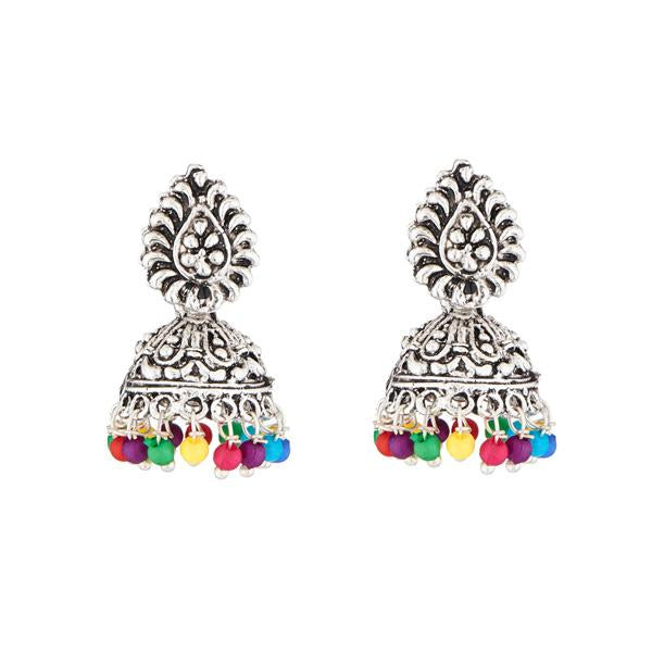 Kriaa Multicolor Beads Rhodium Plated Jhumki Earrings - 1311513