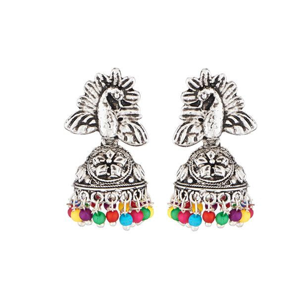 Kriaa Rhodium Plated Multicolor Beads Jhumki Earrings - 1311514