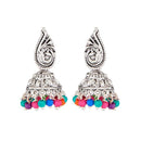 Kriaa Multicolor Beads Rhodium Plated Jhumki Earrings - 1311515