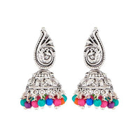 Kriaa Multicolor Beads Rhodium Plated Jhumki Earrings - 1311515