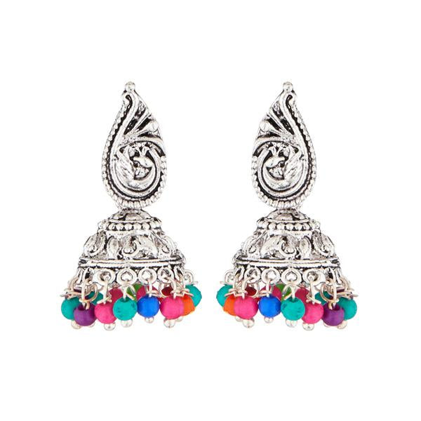 Kriaa Multicolor Beads Rhodium Plated Jhumki Earrings - 1311515