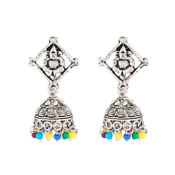 Kriaa Rhodium Plated Multicolor Beads Jhumki Earrings - 1311516