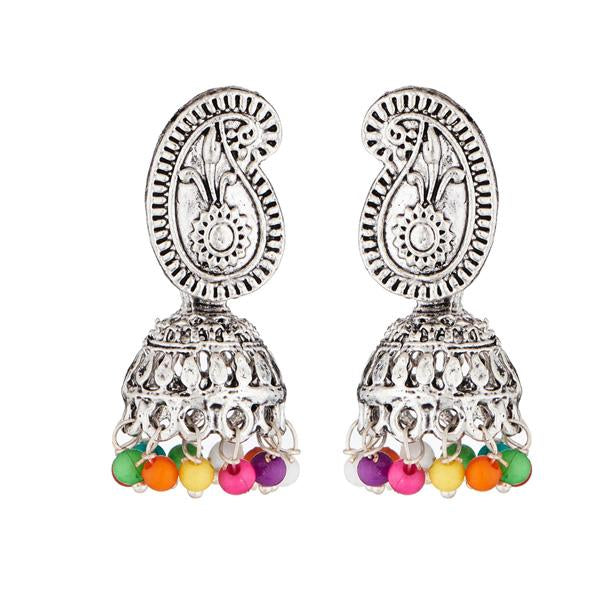 Kriaa Multicolor Beads Rhodium Plated Jhumki Earrings - 1311517