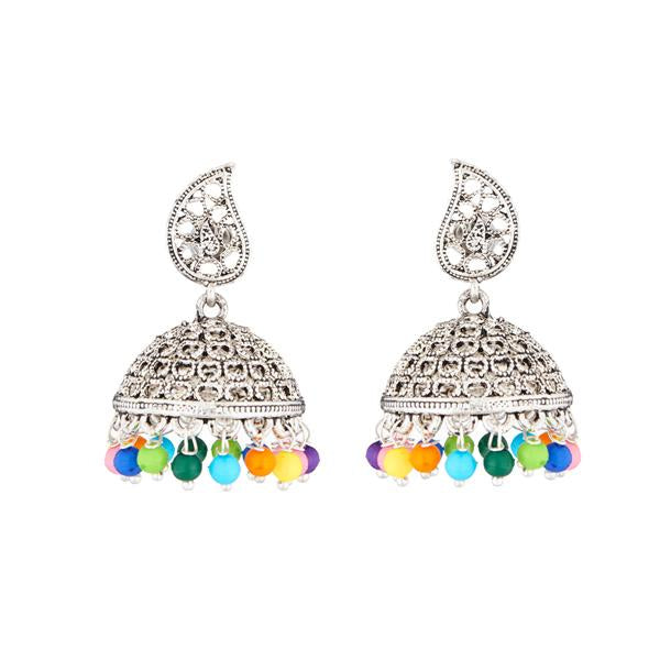 Kriaa Rhodium Plated Multicolor Beads Jhumki Earrings - 1311518