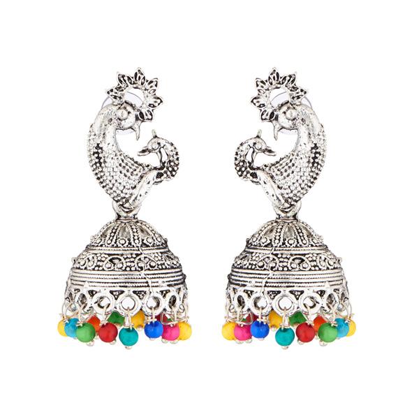 Kriaa Multicolor Beads Rhodium Plated Jhumki Earrings - 1311519