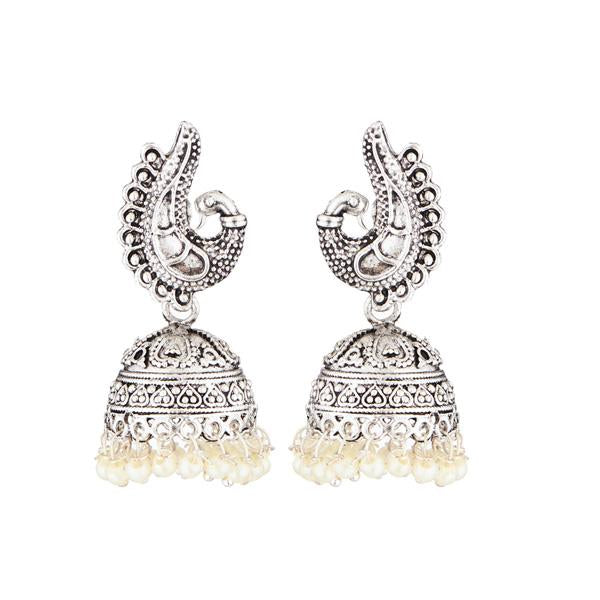 Kriaa White Beads Rhodium Plated Jhumki Earrings - 1311520