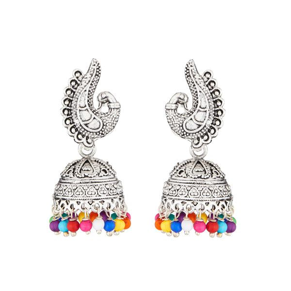 Kriaa Multicolor Beads Rhodium Plated Jhumki Earrings - 1311521