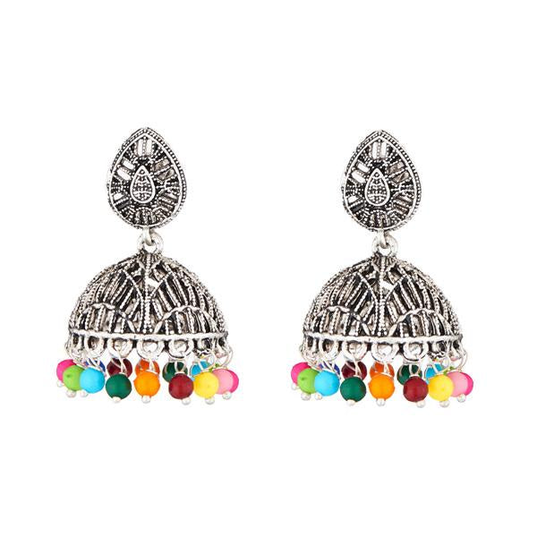 Kriaa Rhodium Plated Multicolor Beads Jhumki Earrings - 1311522