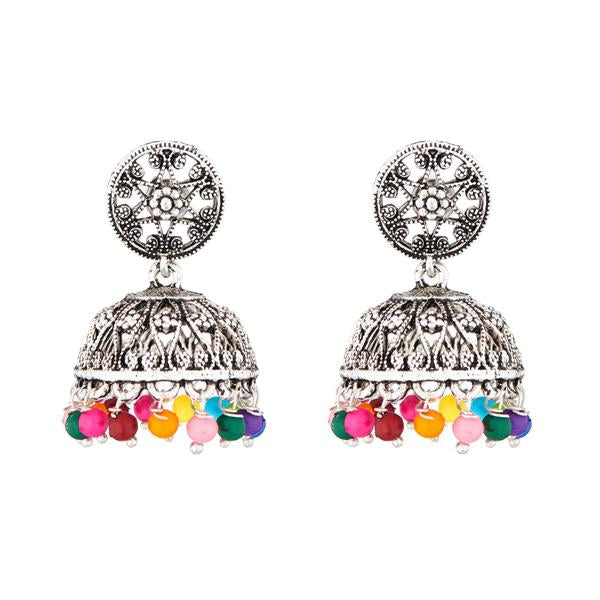 Kriaa Multicolor Beads Rhodium Plated Jhumki Earrings - 1311523