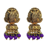 Kriaa Antique Gold Plated Beads Purple Jhumki Earrings - 1311526B