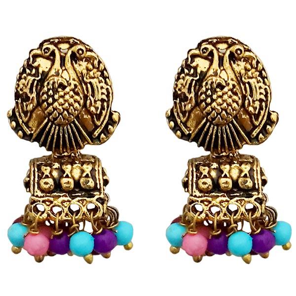 Kriaa Antique Gold Plated Multi Beads Jhumki Earrings - 1311526H