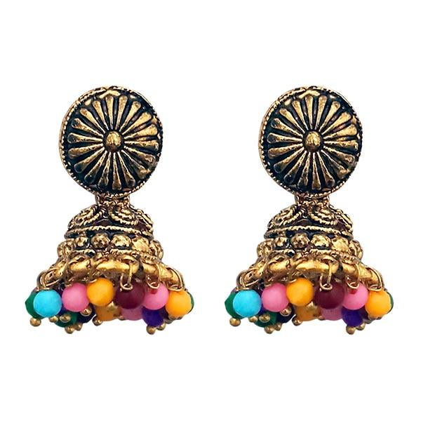 Kriaa Multi Beads Antique Gold Plated Jhumki Earrings - 1311527H