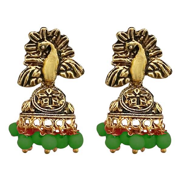 Kriaa Peacock Design Antique Gold Plated Jhumki Earrings - 1311528B