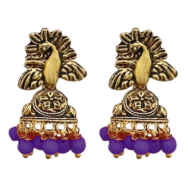 Kriaa Peacock Design Antique Gold Plated Jhumki Earrings - 1311528C