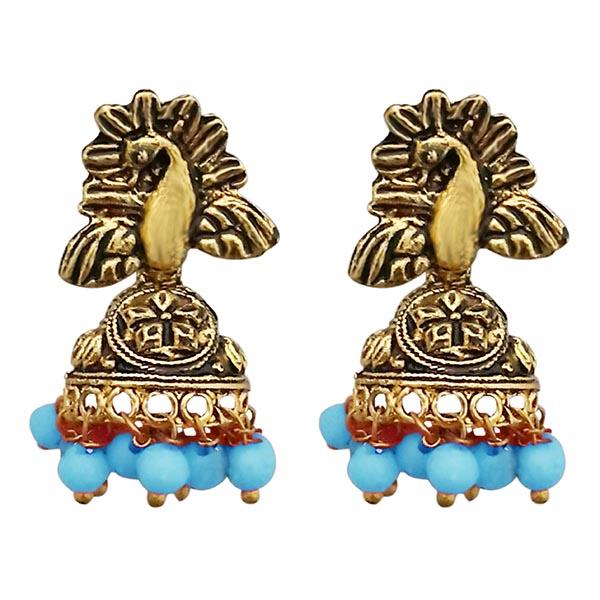 Kriaa Antique Gold Plated Peacock Design Jhumki Earrings - 1311528D
