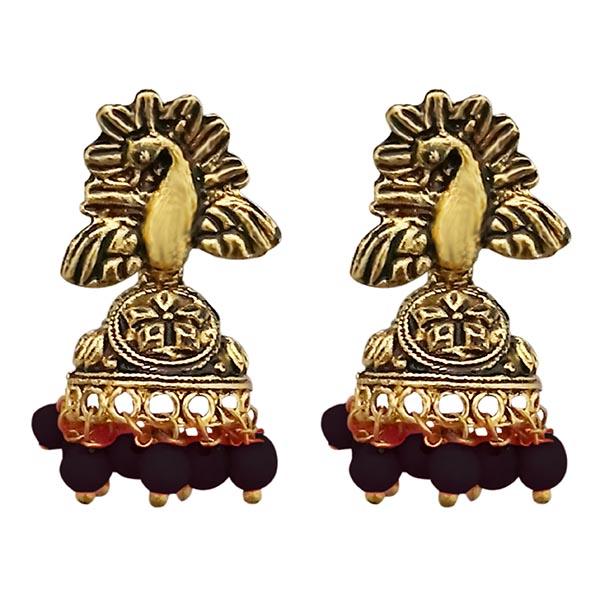 Kriaa Antique Gold Plated Peacock Design Jhumki Earrings - 1311528G