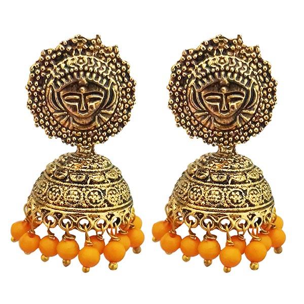 Kriaa Yellow Beads Antique Gold Plated Jhumki Earrings - 1311530D