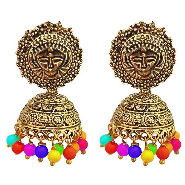 Kriaa Multi Beads Antique Gold Plated Jhumki Earrings - 1311530G