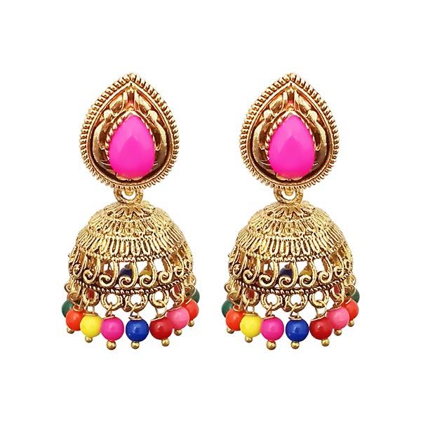 Kriaa  Pink Stone Gold Plated Jhumki Earrings - 1311531I