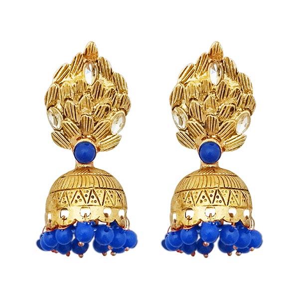 Kriaa Gold plated Blue Beads Jhumki Earrings - 1311532B