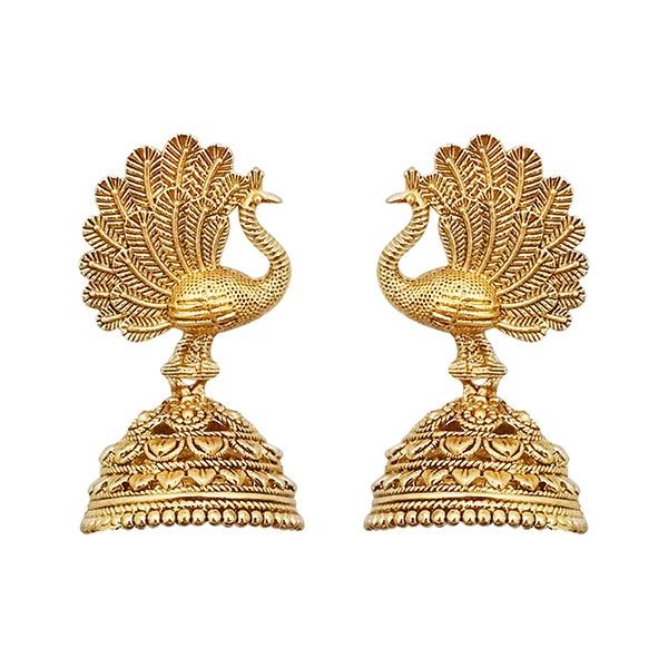 Kriaa Gold Plated Peacock Jhumki Earrings - 1311537A