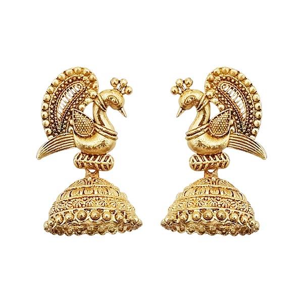 Kriaa Gold Peacock Jhumki Earrings - 1311538A