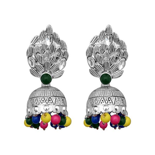 Kriaa  Silver Multi Beads Jhumki Earrings - 1311542D