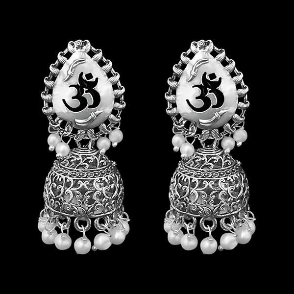 Kriaa Rhodium Plated Om Design Jhumki Earrings - 1311547