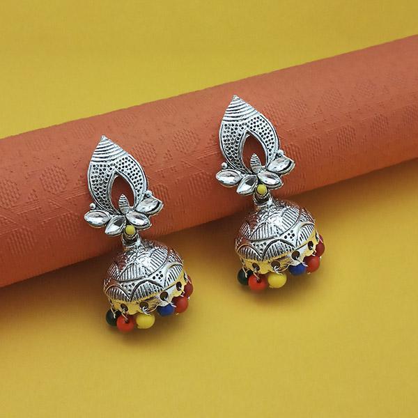 Kriaa Rhodium Plated Multicolor Beads Jhumki - 1311549