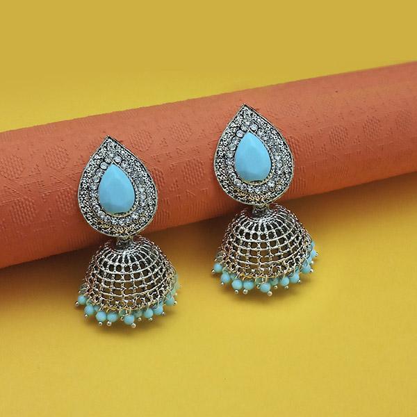 Kriaa Blue Beads Rhodium Plated Jhumki - 1311552A