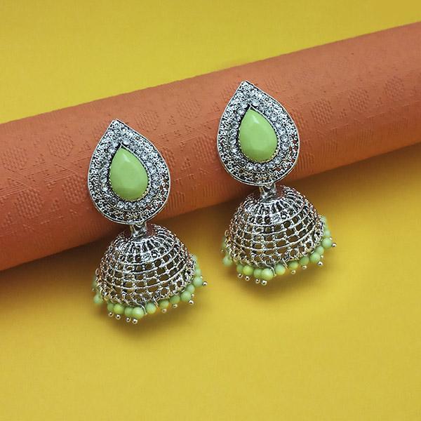 Kriaa Green Beads Rhodium Plated Jhumki - 1311552C