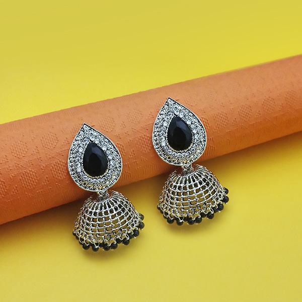 Kriaa Black Beads Rhodium Plated Jhumki - 1311552D