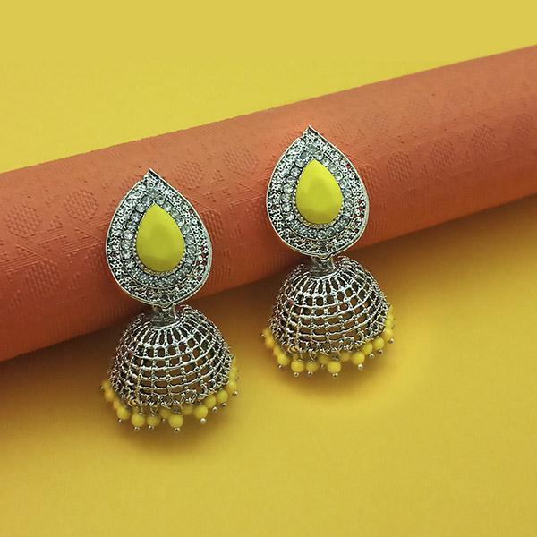 Kriaa Yellow Beads Rhodium Plated Jhumki - 1311552E