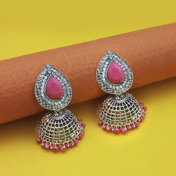 Kriaa Pink Beads Rhodium Plated Jhumki - 1311552F