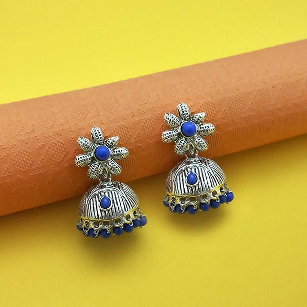 Kriaa Rhodium Plated Blue Beads Jhumki - 1311553A