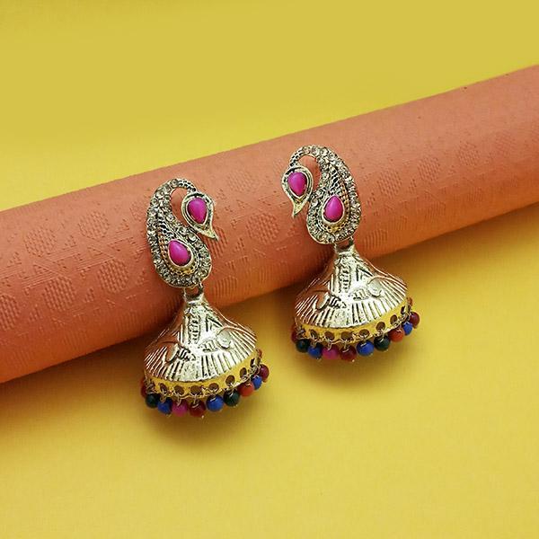 Kriaa Rhodium Plated Multicolor Beads Jhumki - 1311555A