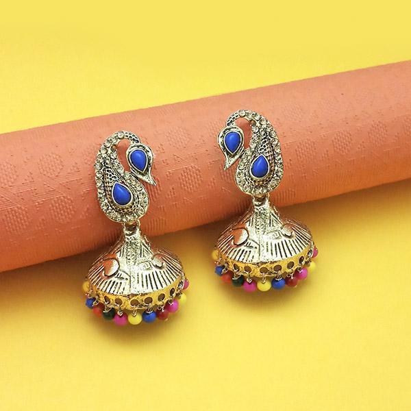 Kriaa Rhodium Plated Multicolor Beads Jhumki - 1311555C