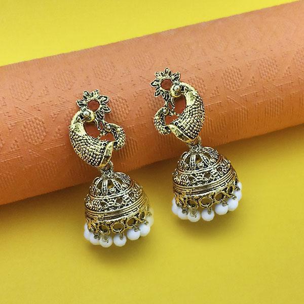 Kriaa White Beads Antique Gold Plated Jhumki - 1311557I