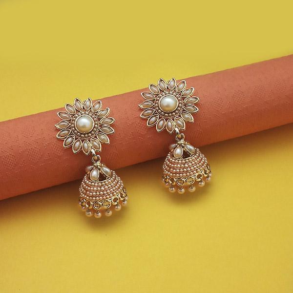 Kriaa White Beads Gold Plated Jhumki - 1311558