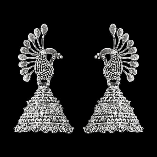 Jeweljunk Silver Plated Peacock Jhumki Earrings - 1311559