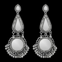Jeweljunk Silver Plated Afghani Mirror Earrings - 1311565