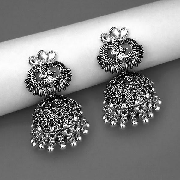 Jeweljunk Oxidised Plated White Kundan Jhumki Earrings - 1311571A