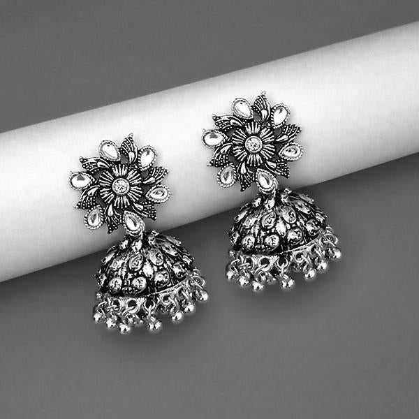 Tip Top Fashions Oxidised Plated White Kundan Jhumki Earrings - 1311572A